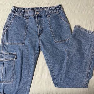 Casual Blue Denim Cargo Pants